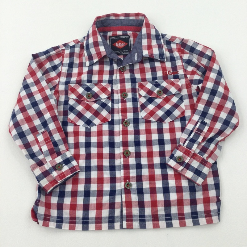 Red, Navy & White Checked Long Sleeve Shirt - Boys 2-3 Years
