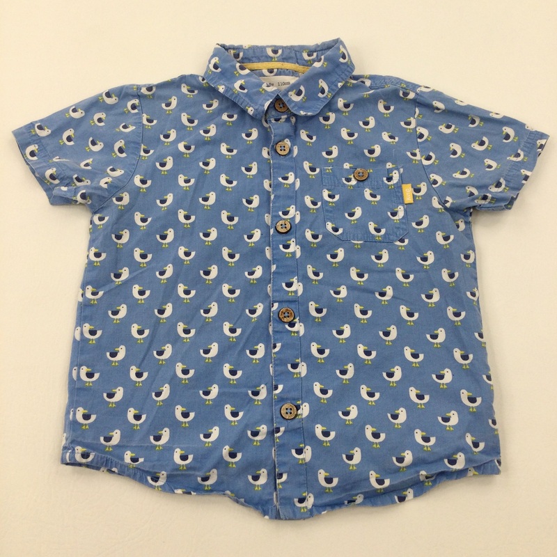 Seagulls Blue Short Sleeve Organic Cotton Shirt - Boys 4-5 Years