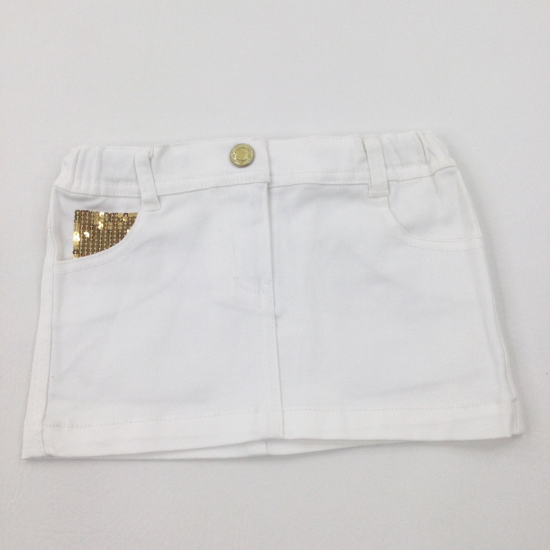 Sequinned White Denim Skirt With Adjustable Waist - Girls 2-3 Years