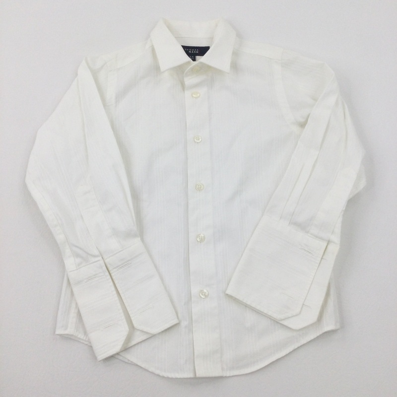 Thomas Nash Cream Ribbed Dress Shirt (Requires Cufflinks) - Boys 3-4 Years