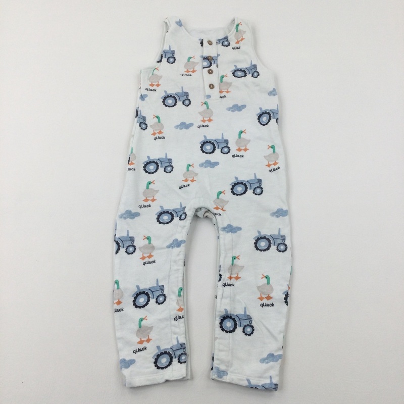 Tractors & Ducks Pale Blue Jersey Dungarees - Boys 2-3 Years