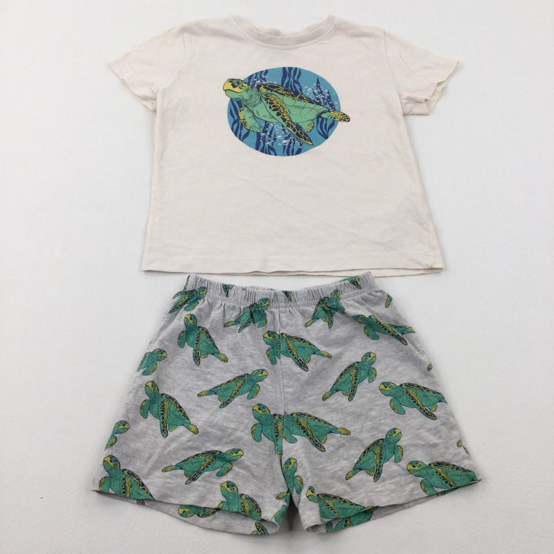 Turtles Cream & Grey Short Pyjamas - Boys 3-4 Years