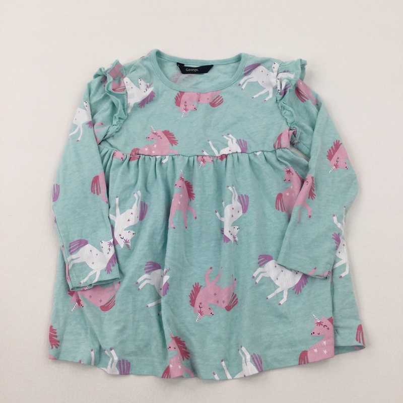 Unicorns Blue Long Sleeve Jersey Dress - Girls 2-3 Years