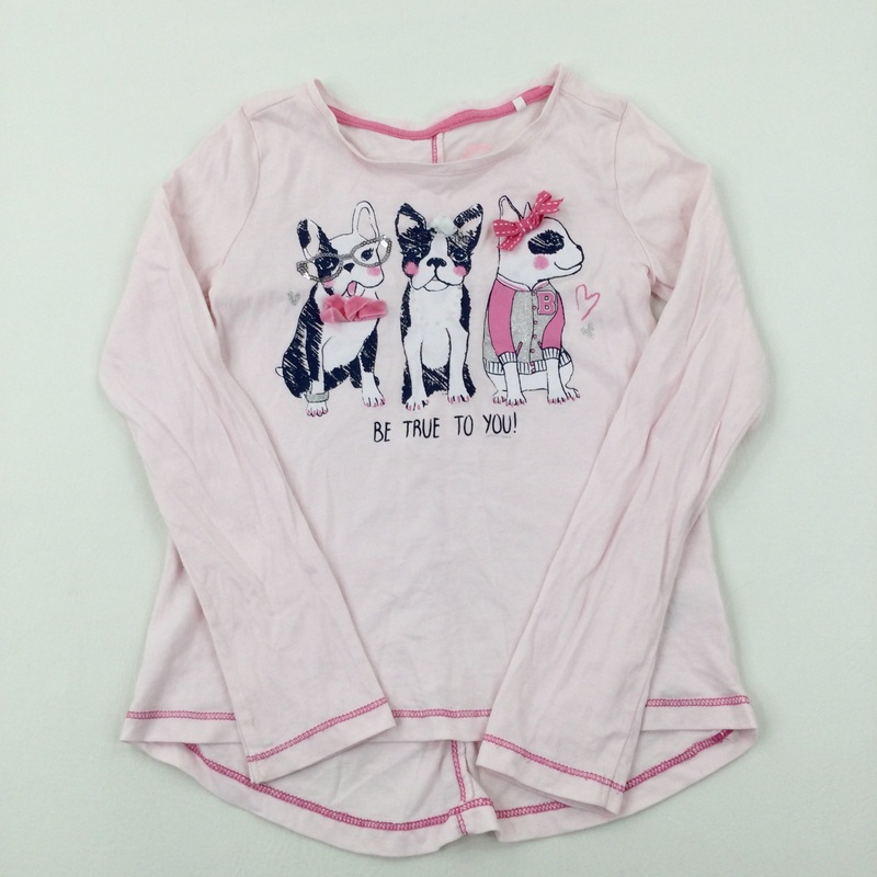 'Be True To You'  Dogs Glittery Pink Cotton Long Sleeve Top - Girls 6-7 Years