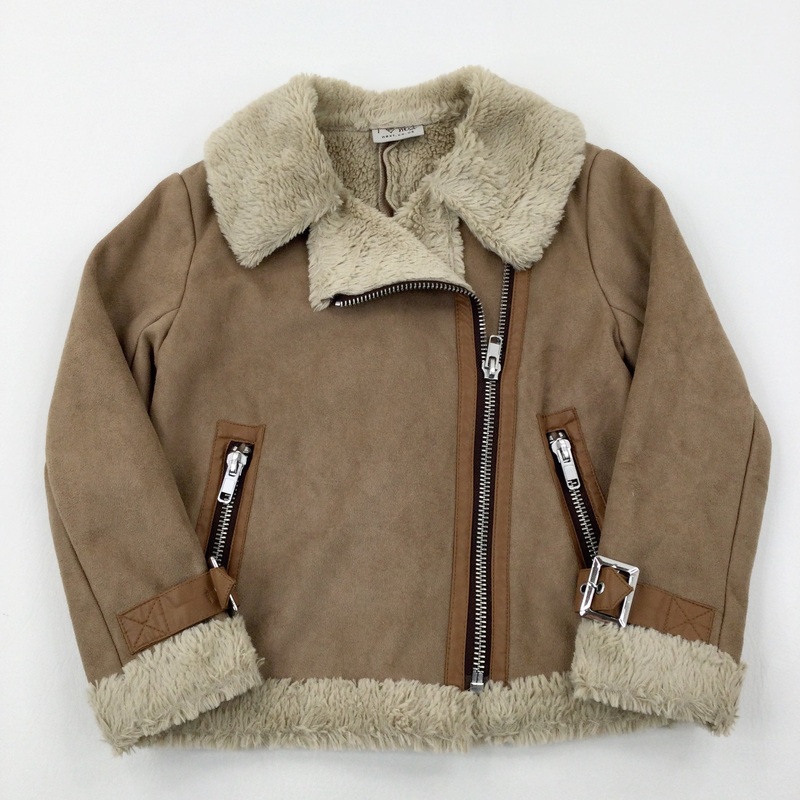 Beige Suede Coat With Fluffy Collar - Girls 6-7 Years