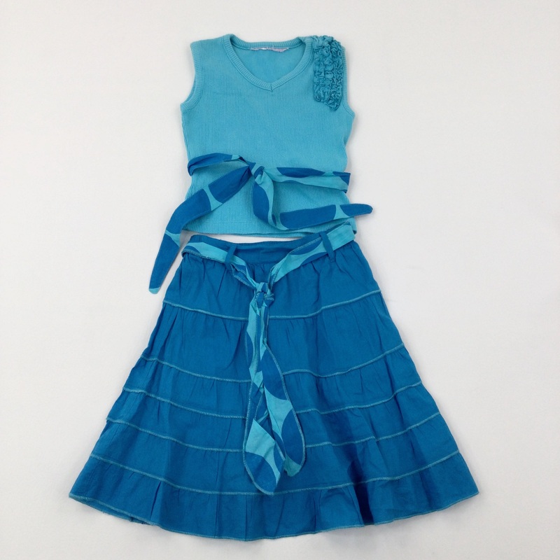 Blue Cotton Vest Top & Skirt Set  - Girls 2-3 Years