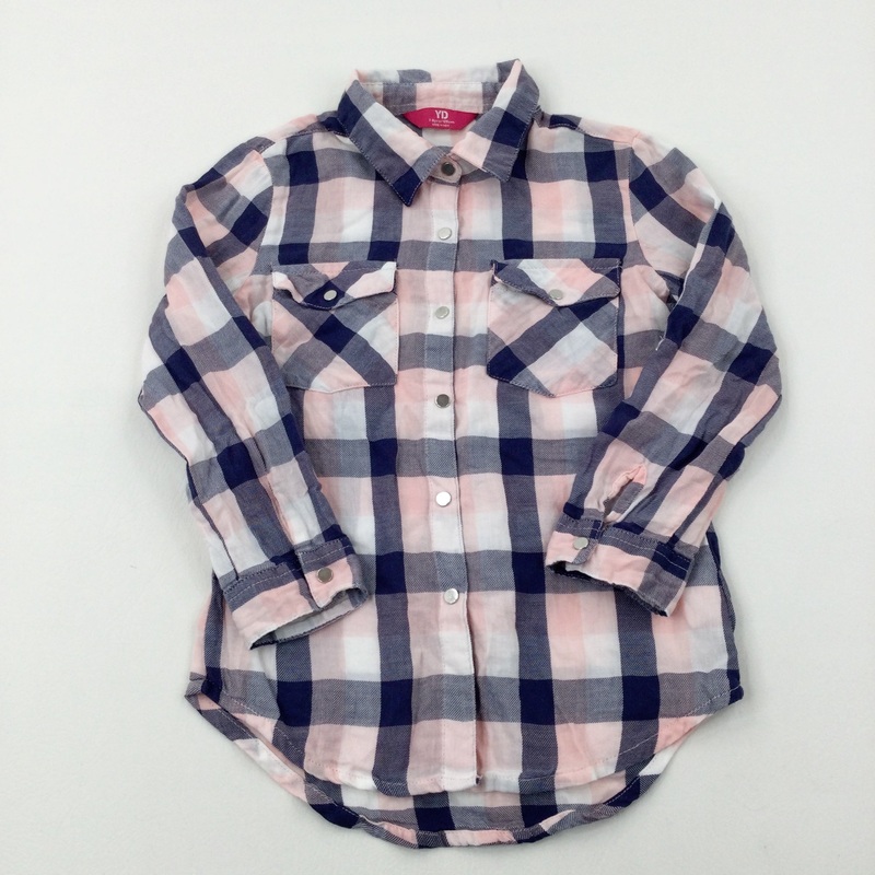 Blue & Pink Checked Long Sleeve Shirt - Girls 7-8 Years