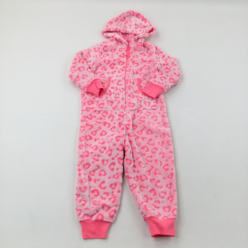 Heart Pink Fluffy Onesie - Girls 3-4 Years