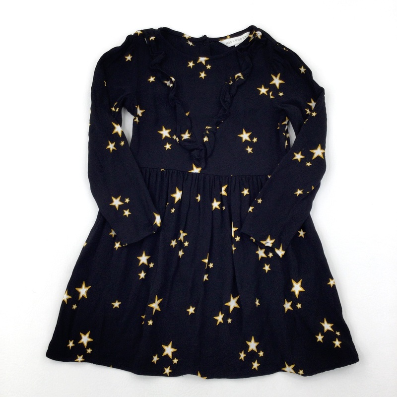 Stars Black Long Sleeve Dress - Girls 6-7 Years