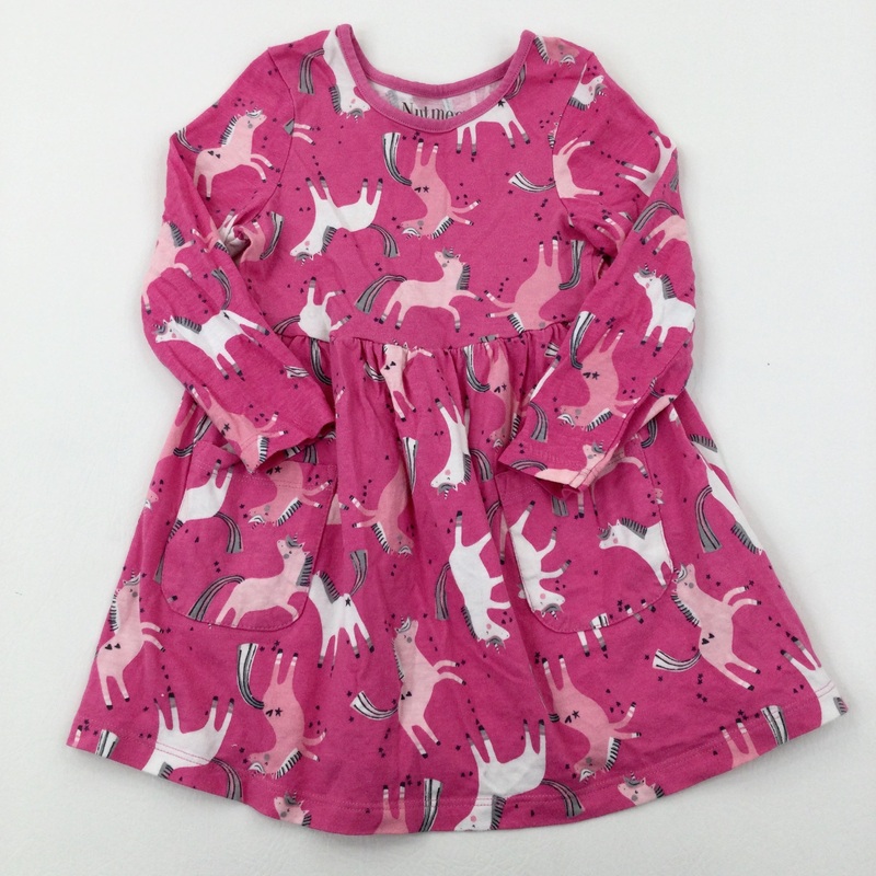 Unicorns Pink Long Sleeve Dress - Girls 18-24 Months