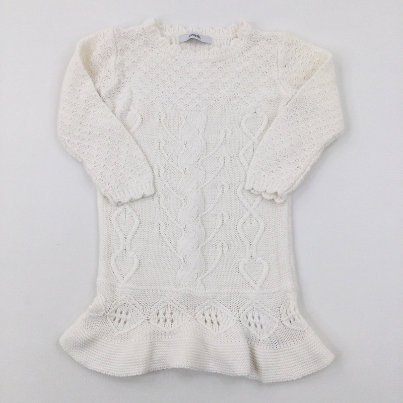 White Long Sleeve Knitted Dress - Girls 3-4 Years