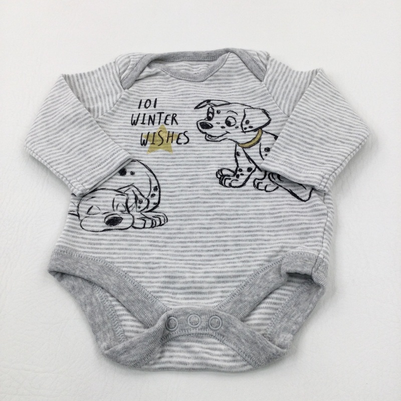 '101 Winter Wishes' Dalmations Striped Grey & White Long Sleeve Bodysuit - Boys Newborn