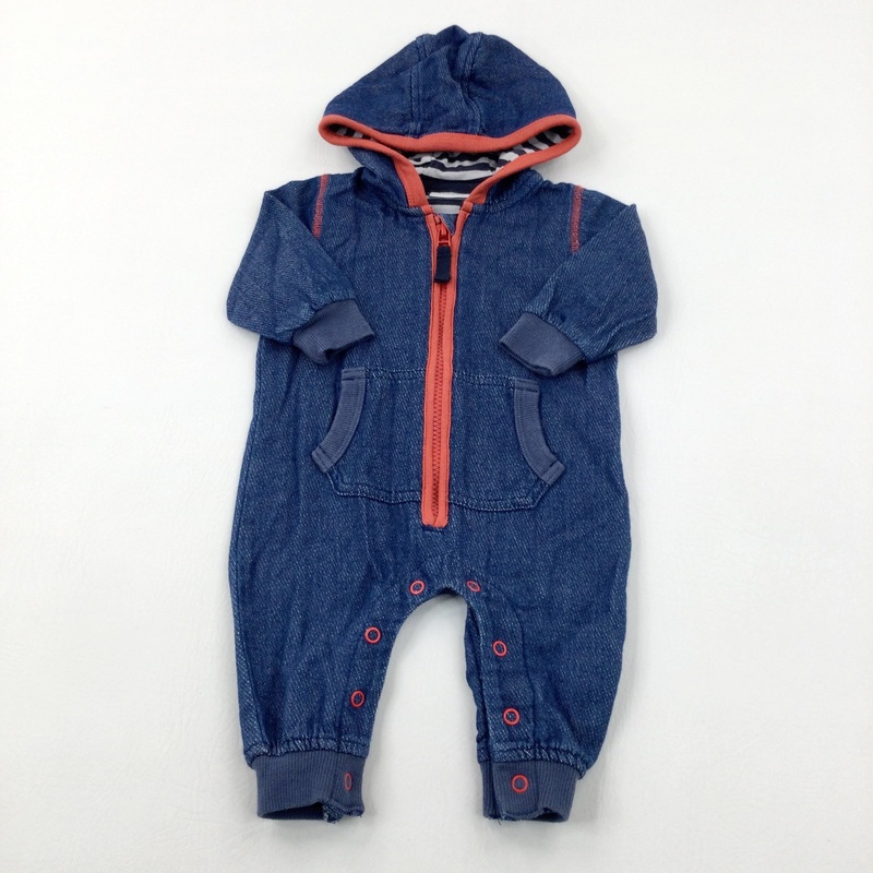 Blue Hooded Long Sleeve Romper - Boys 0-3 Months