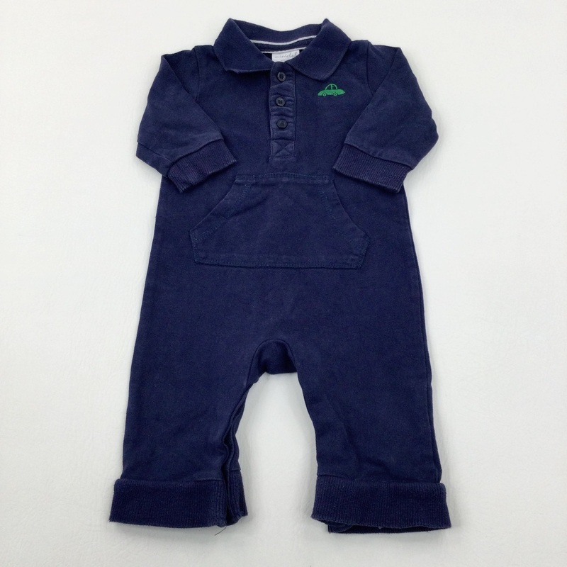 Car Embroidered Navy Long Sleeve Romper - Boys 3-6 Months