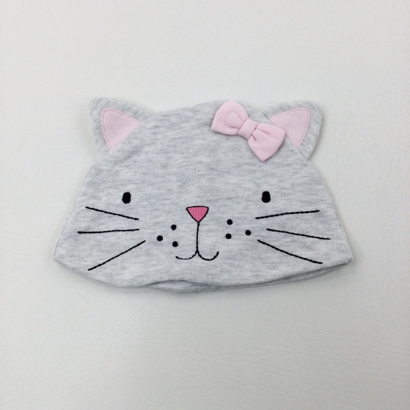 Cat Grey Jersey Hat - Girls 0-3 Months
