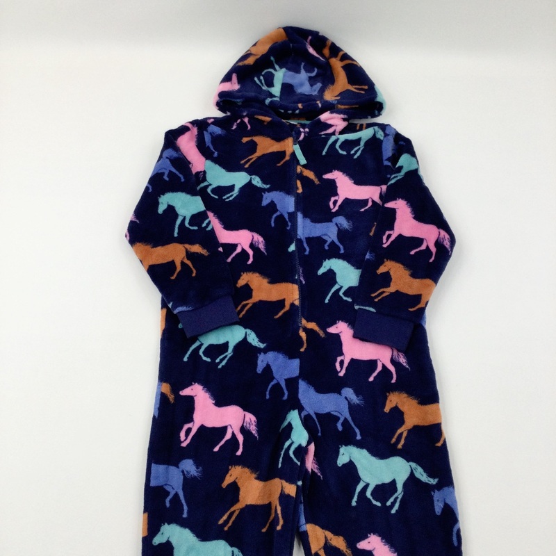 Colourful Horses Navy Fluffy Onesie - Girls 8-9 Years