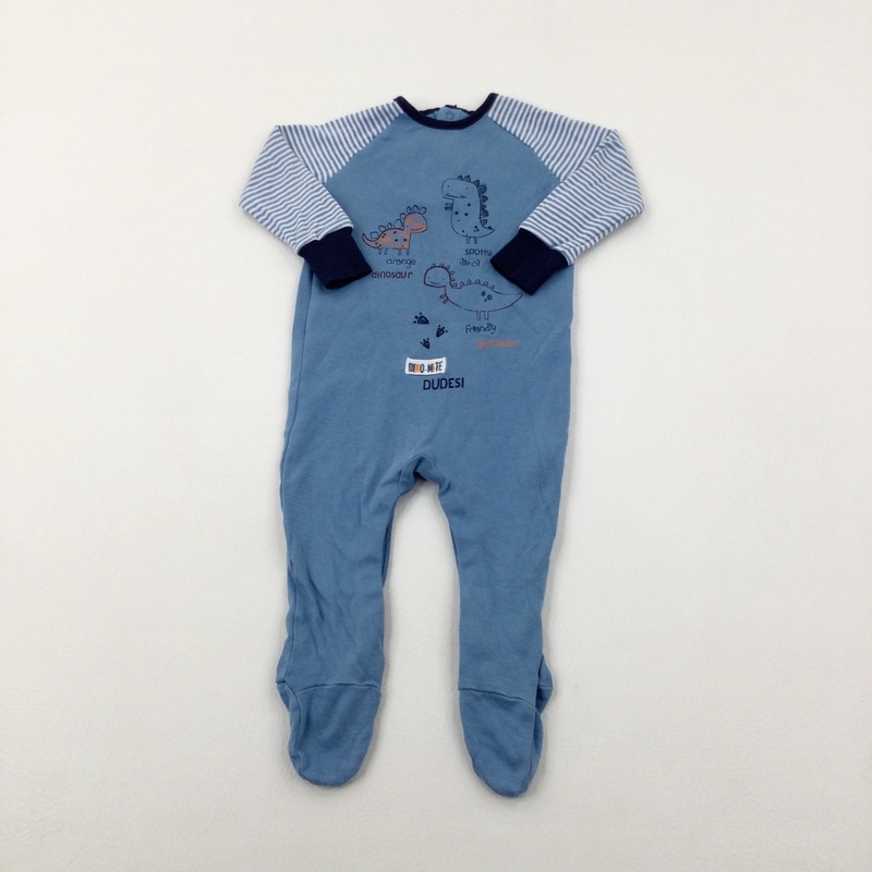 'Dino-Mite Dudes!' Dinosaurs Striped Blue Babygrow - Boys 9-12 Months