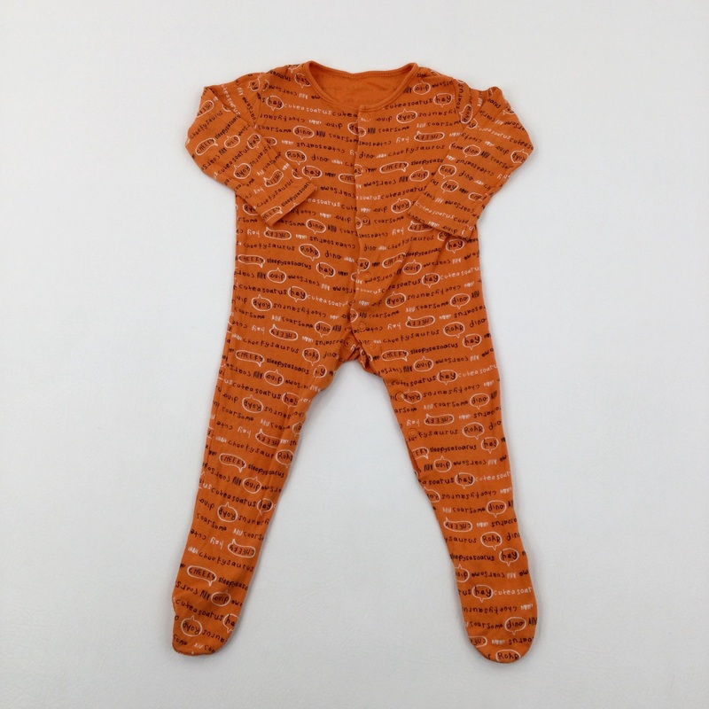 'Hey Cuteasoarus' Orange Cotton Babygrow - Boys 9-12 Months