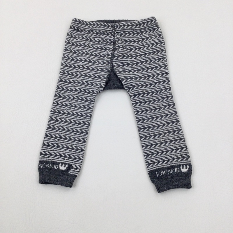Lion Embroidered (On Reverse) Striped Grey Knitted Leggings - Boys 9-12 Months