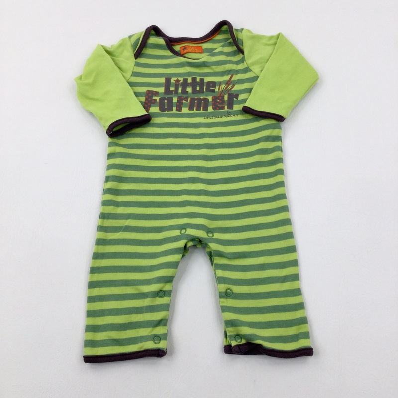 'Little Farmer' Striped Green Romper - Boys 3-6 Months