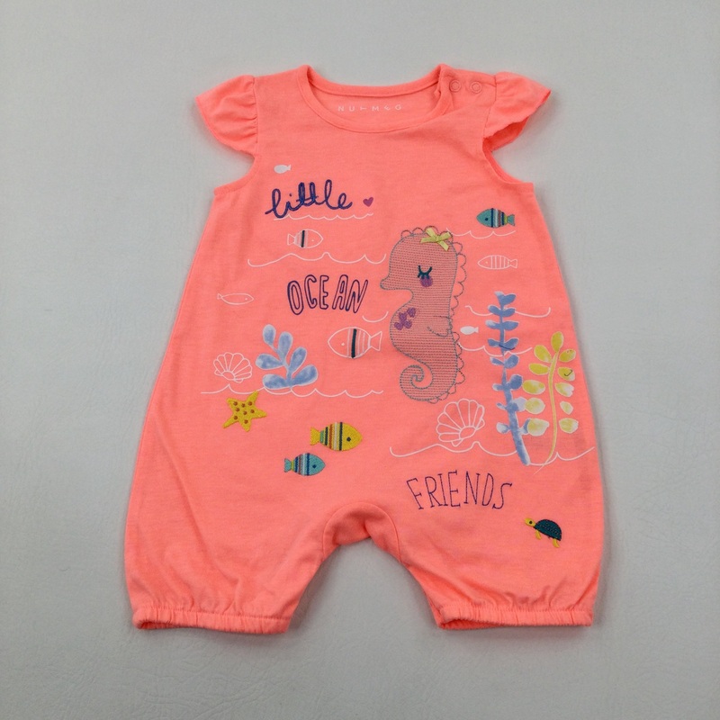 'Little Ocean Friends' Sea Animals Neon Pink Playsuit - Girls 3-6 Months
