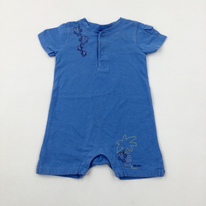 Monkeys Blue Short Sleeve Romper - Boys 0-3 Months