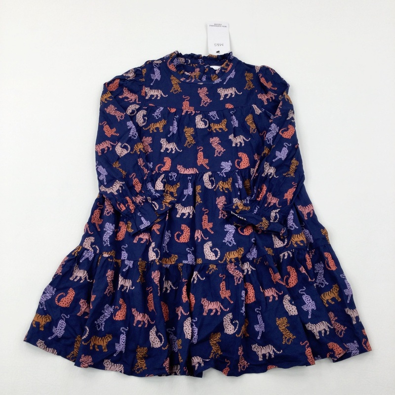 **NEW** Colourful Animals Blue Long Sleeve Dress - Girls 7-8 Years