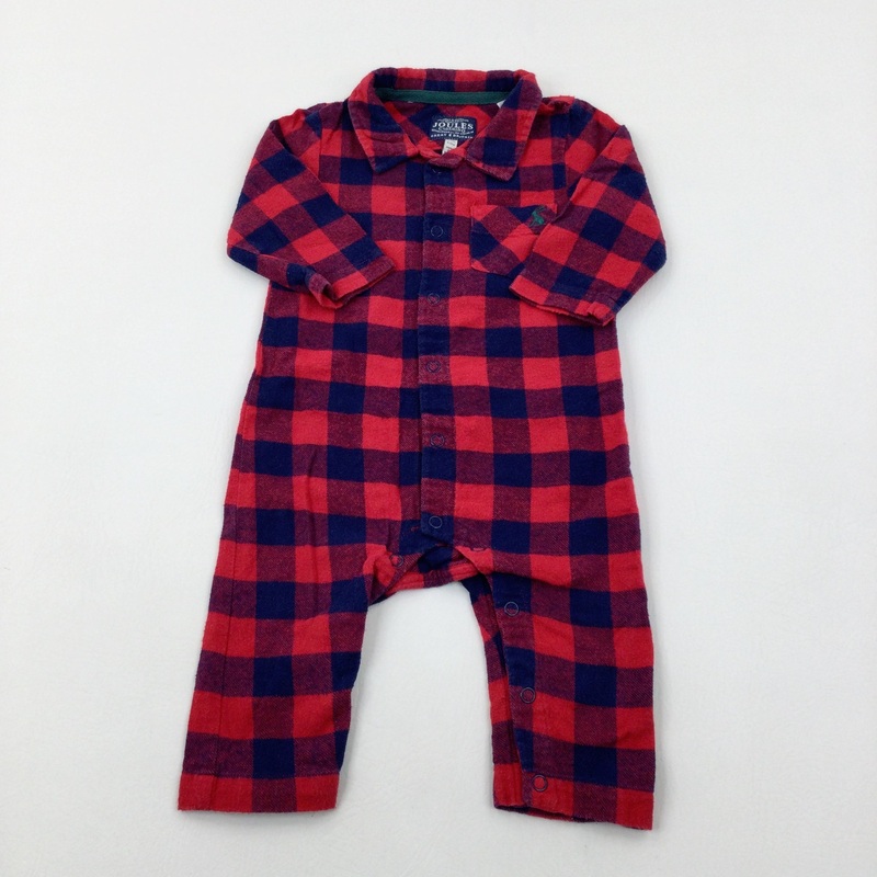 Red & Blue Checked Romper - Boys 6-9 Months