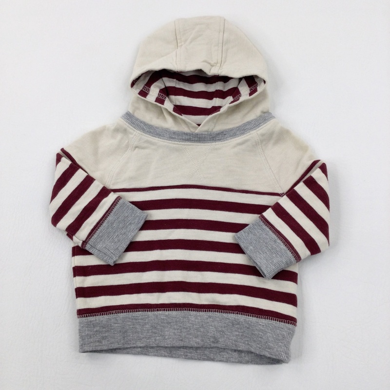 Striped Burgundy & Beige Hoodie - Boys 3-6 Months