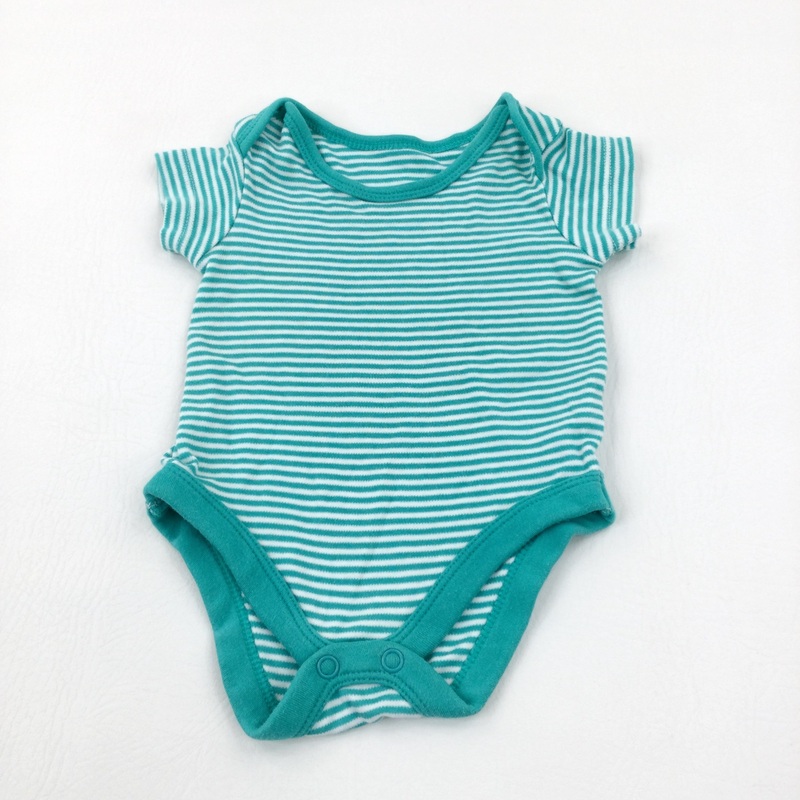 Striped Green & White Cotton Short Sleeve Bodysuit - Boys Newborn