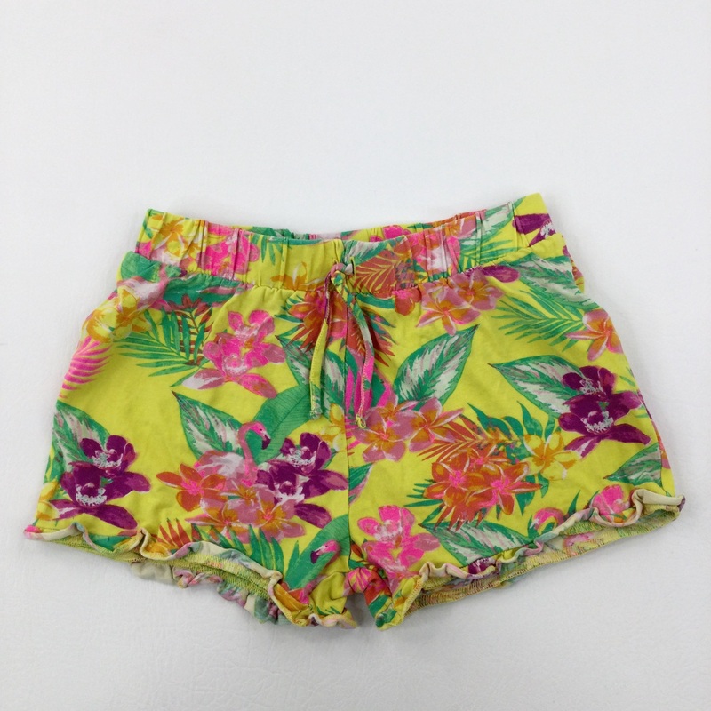 Tropical Plants Yellow Jersey Shorts - Girls 8-9 Years