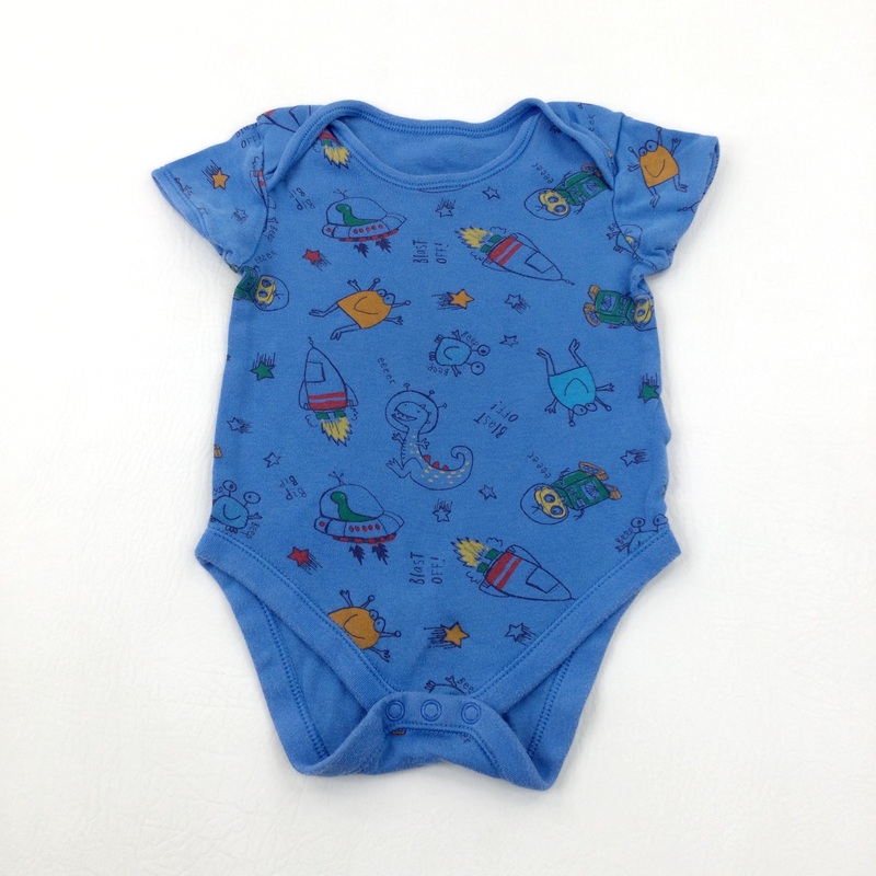 'Blast Off!' Dinosaurs & Rockets Blue Short Sleeve Bodysuit - Boys 12-18 Months