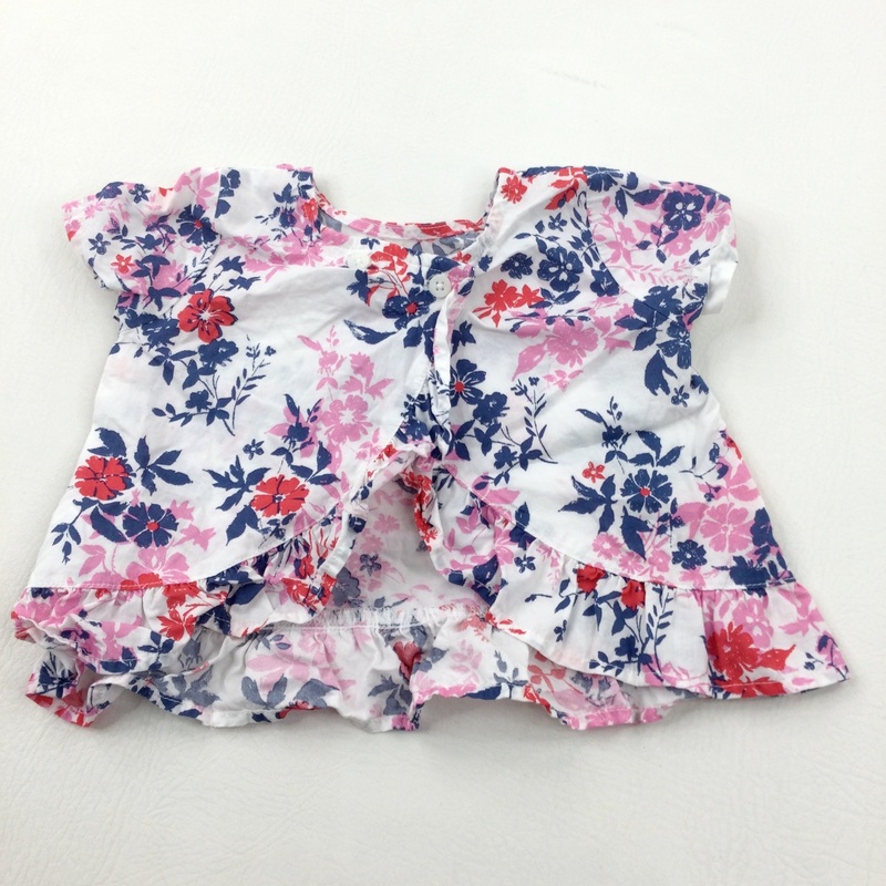 Colourful Flowers White Cotton Blouse - Girls 18-24 Months