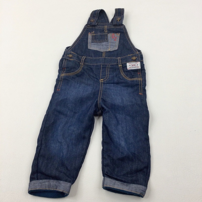 Dark Blue Lined Denim Dungarees - Boys 18-24 Months