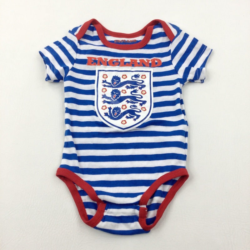 'England' Three Lions Blue & White Striped Bodysuit - Boys/Girls 9-12 Months