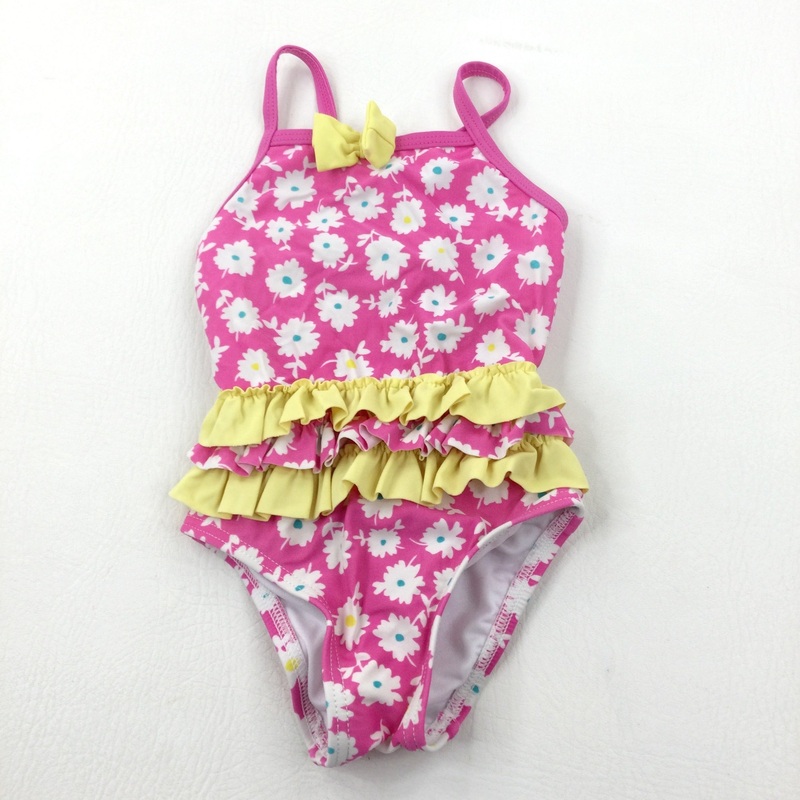 Flowers Pink & Yellow Swimming Costume Swimsuit - Girls 6-9 Months