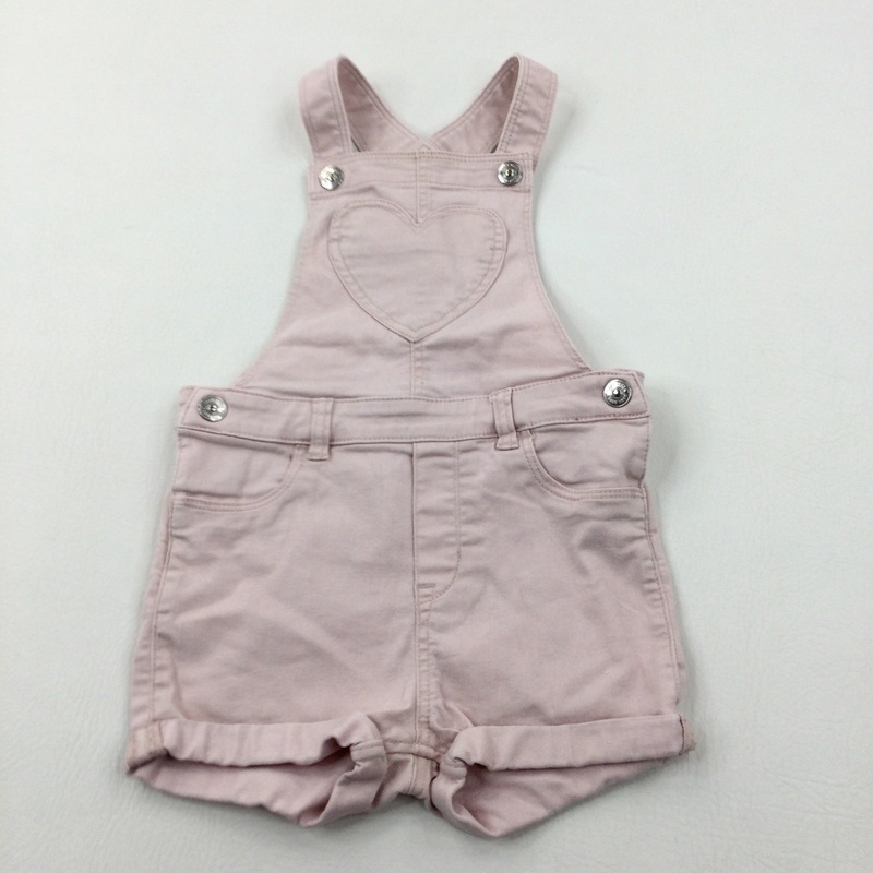 Heart Pocket Pale Pink Denim Short Dungarees - Girls 18-24 Months