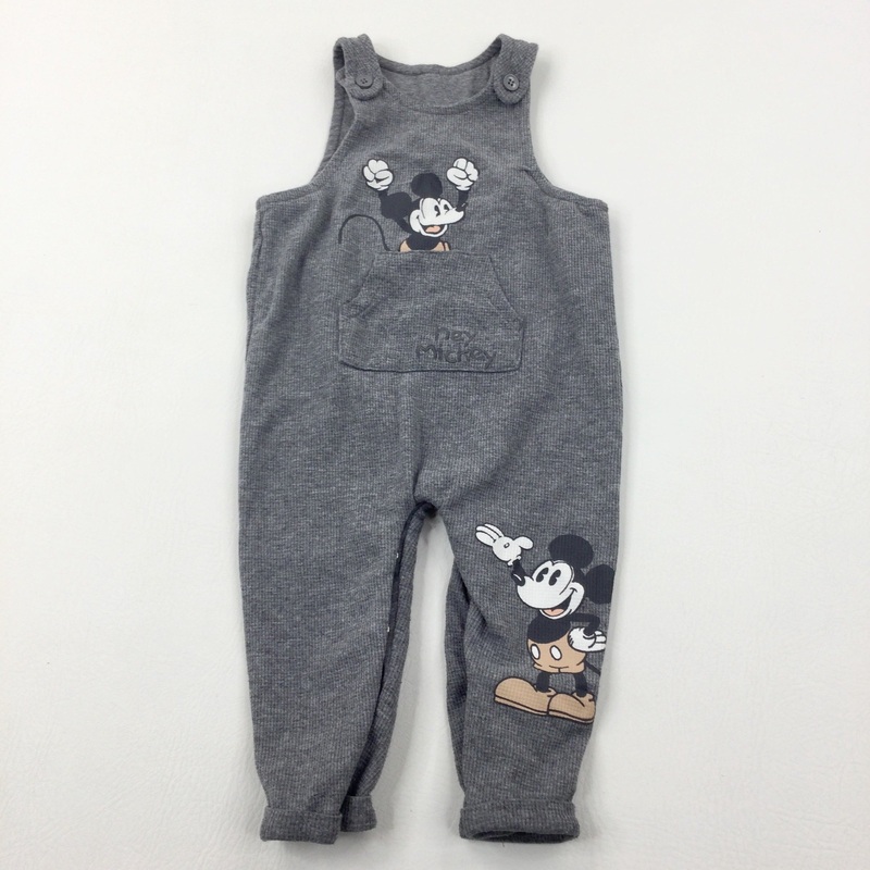 'Hey Mickey' Grey Jersey Dungarees - Boys 9-12 Months