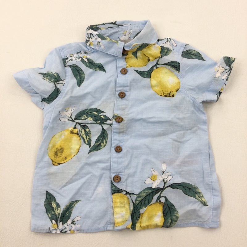 Lemons Blue Organic Cotton Blue Short Sleeve Shirt - Boys 9-12 Months