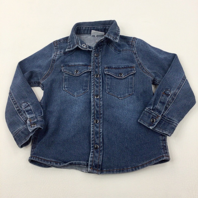 Mid Blue Denim Style Long Sleeve Shirt - Boys 18-24 Months