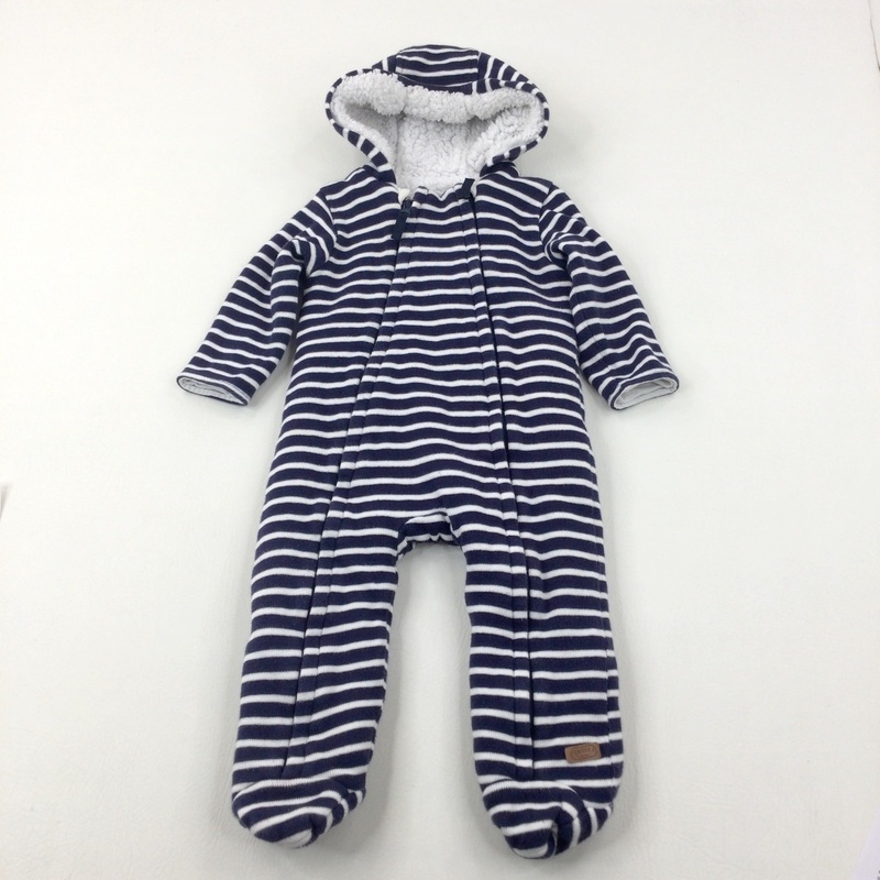 Navy & White Borg Lined Knitted Pramsuit With Hood - Boys/Girls 12-18 Months