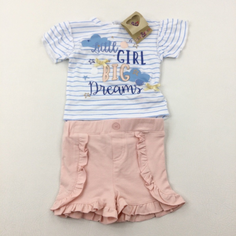 **NEW** 'Little Girl Big Dreams' Stripe T-Shirt & Pink Jersey Shorts Set - Girls 12-18 Months