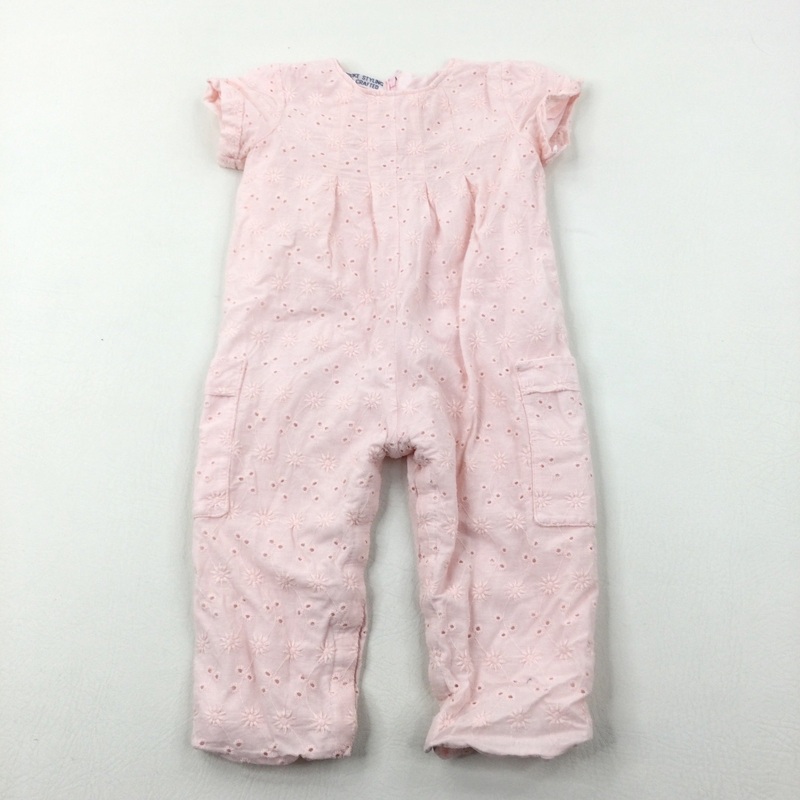 Pink Broderie Anglaise Lined Smart Romper - Girls 9-12 Months