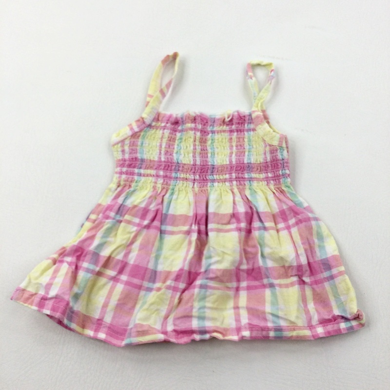 Pink & Yellow Check Vest Top - Girls 12-18 Months
