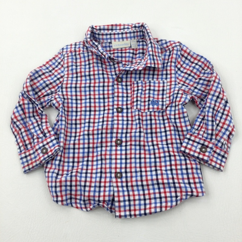 Red & Navy Check Long Sleeve Cotton Shirt - Boys 12-18 Months