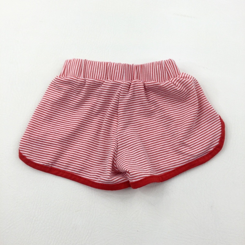 Red & White Striped Jersey Shorts - Girls 6-9 Months
