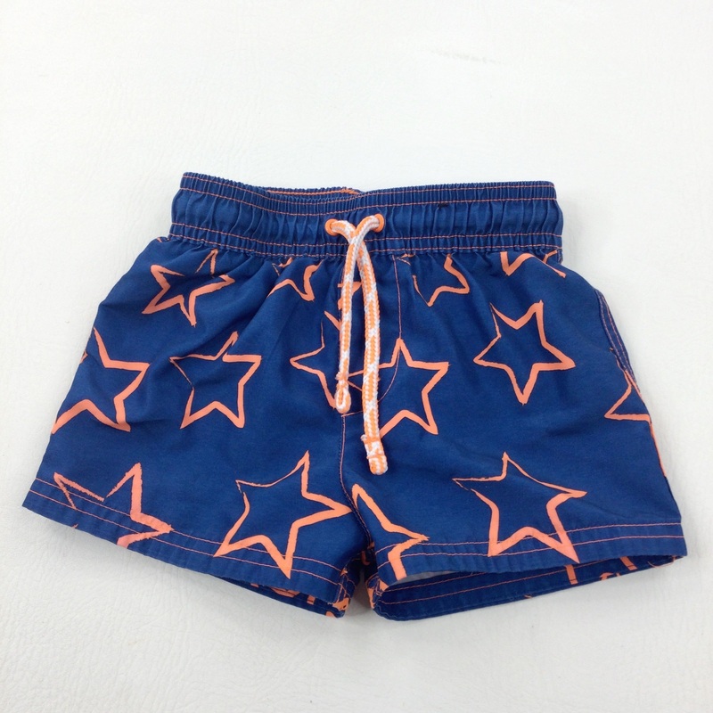 Stars Navy & Orange Swimming Shorts - Boys 12-18 Months