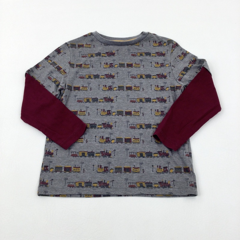 Trains Grey & Burgundy Long Sleeve Top - Boys 2-3 Years