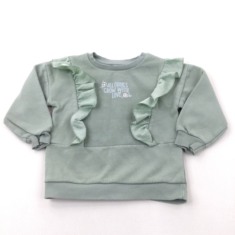'All Things Grow With Love' Frills Sage Green Sweatshirt - Girls 2-3 Years