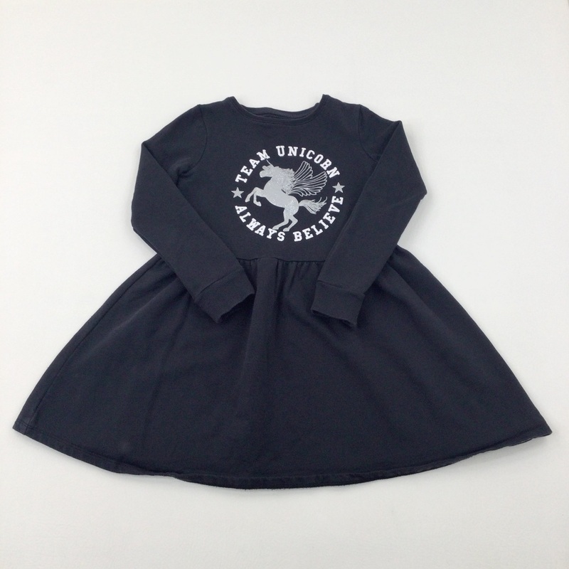 'Always Believe' Unicorn Glittery Black Dress - Girls 9-10 Years